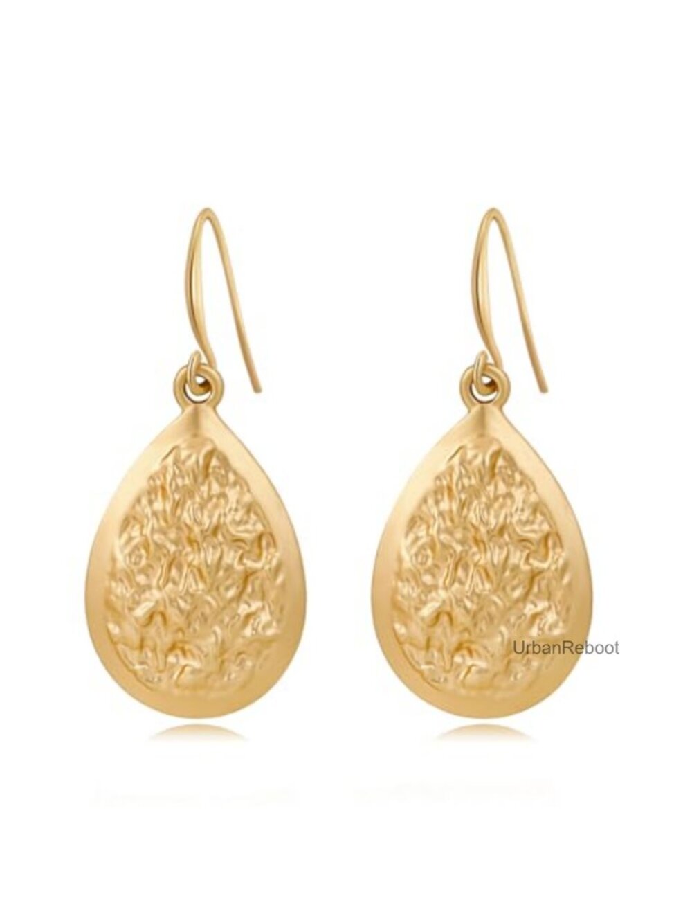 14k Gold Plated Dangle Drop Earrings for Women Hypoallergenic Teardrop Hammered